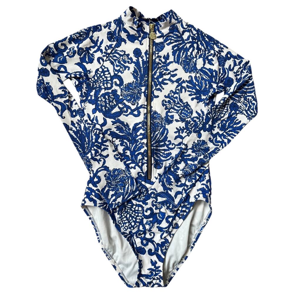 Lilly Pulitzer Randee LS Rashguard One Piece Swimsuit Gold Zipper LS Women's 2
